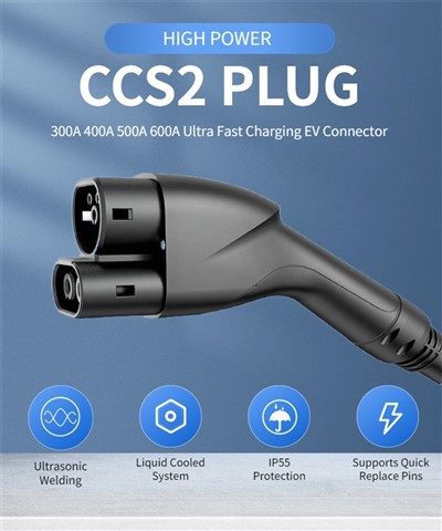 Vedelikjahutusega 500A HPC alalisvoolu laadimispistik